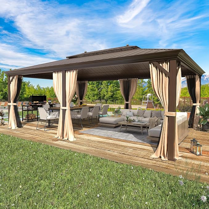 EROMMY 14'x20' Hardtop Gazebo Double Roof Galvanized Steel Canopy Outdoor by EROMMY
