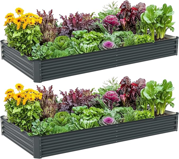 2PCS 8x4x1FT Galvanized Raised Garden Bed, Galvanized Planter Raised Garden by AyenGuard
