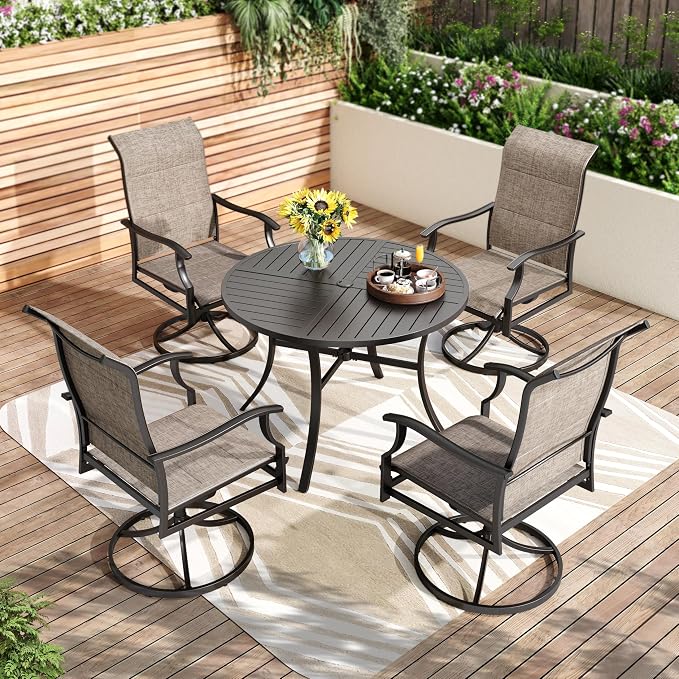 PHI VILLA 5 Piece Patio Dining Set, 4 Outdoor Swivel Dining Chairs and Large by PHIVILLAThepioneerofcomfortablehouseholdsupplies