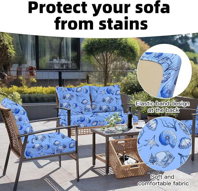 8Pcs Outdoor Cushion Covers, Patio Cushion Covers, Stretch Elastic Slipcovers - Image 4