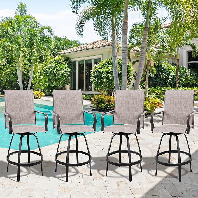 Vongrasig 4 Piece Patio Swivel Bar Chairs, All Weather Metal Textile High - Image 2