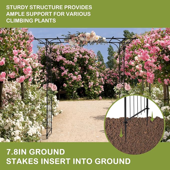 Outvita 7Ft Garden Arch Arbor, Steel Frame Stand Trellis, Arbour Archway - Image 6