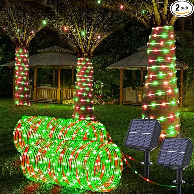 Solar Rope Lights, 2 Packs Total 132ft 400LED Solar String Lights, 8 Modes by Jnaurb