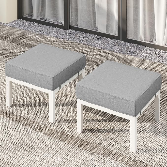 Wisteria Lane Outdoor Footstools Patio Ottoman Set of 2, Aluminum All-Weather - Image 3