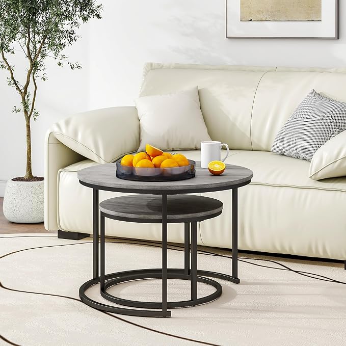 HOJINLINERO Round Coffee Table, Nesting Coffee Table Set of 2, Center Tables - Image 3