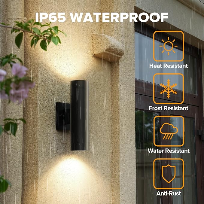 LUTEC Dusk to Dawn Outdoor Wall Lights, 16W Integrated LED Cylinder Up-Down - Image 7