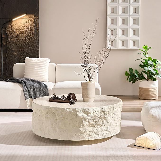 Round Coffee Table for Living Room Circle Coffee Table Modern Drum Center Table by JURMALYN