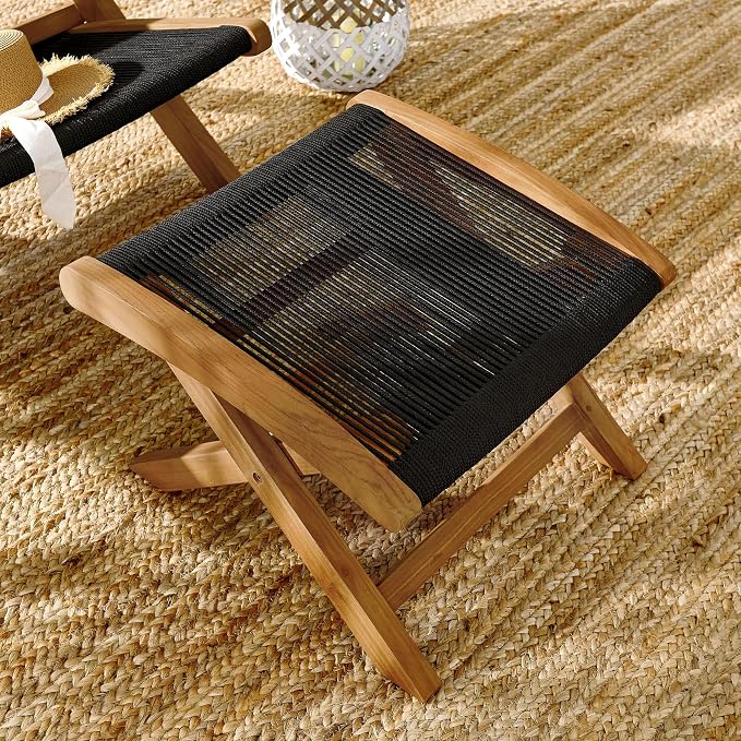 Modway Vienna Outdoor Patio Teak Wood Folding Ottoman in Natural Black - Image 2