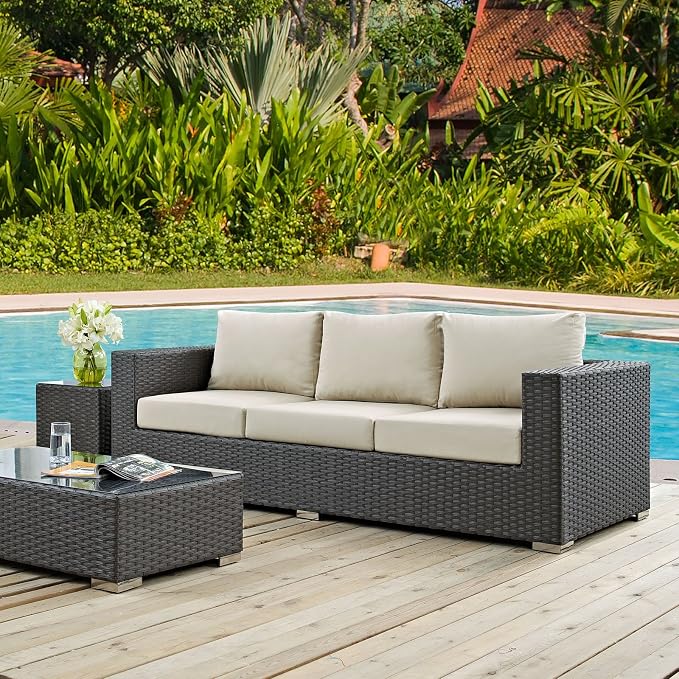 Modway EEI-1860-CHC-BEI Sojourn Wicker Rattan Outdoor Patio Coffee Table - Image 2