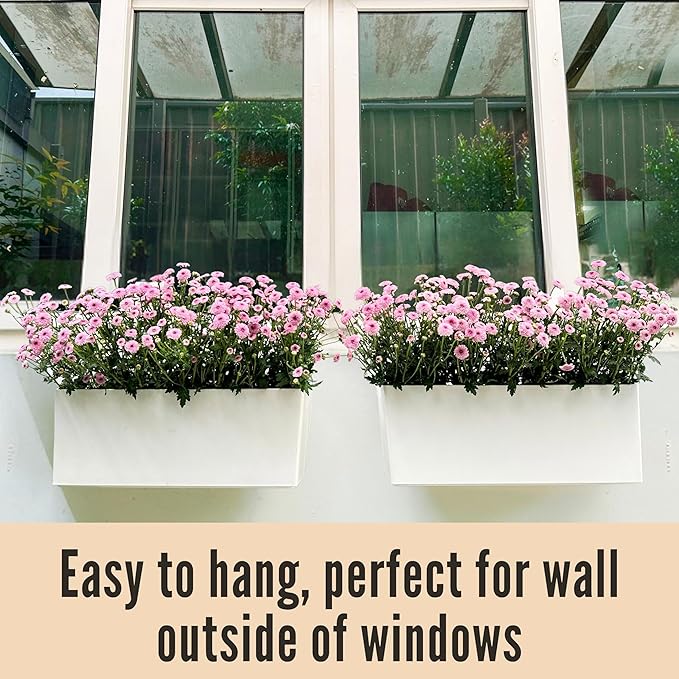 LaLaGreen Wall Planter for Outdoor White Self Watering Rectangular Window Boxes - Image 3