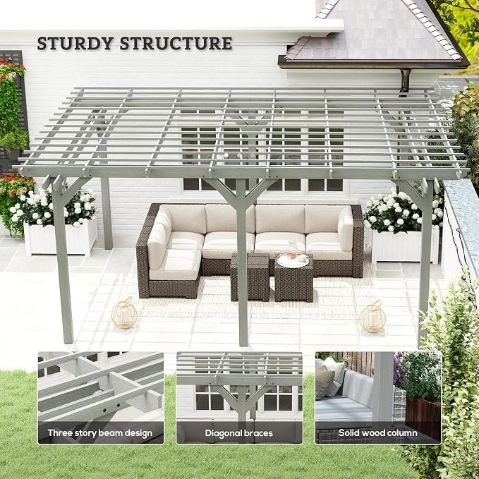 Outsunny 12' x 16' Outdoor Pergola, Wood Gazebo Grape Trellis - Image 3