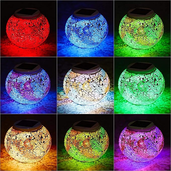 Color Changing Solar Powered Glass Mosaic Ball Led Garden Lights, Rechargeable - Image 2