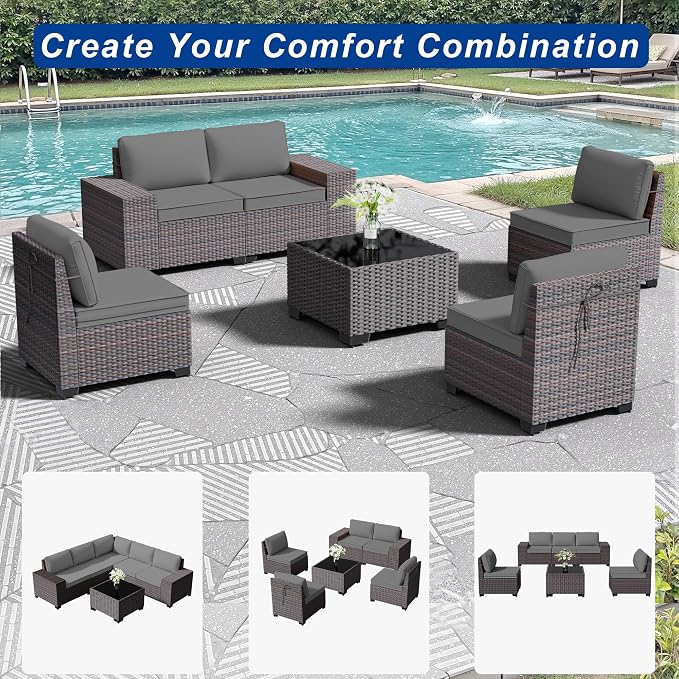 Outdoor Patio Furniture Set, 6 Pieces Outdoor Sectional Furniture High Backrest - Image 8