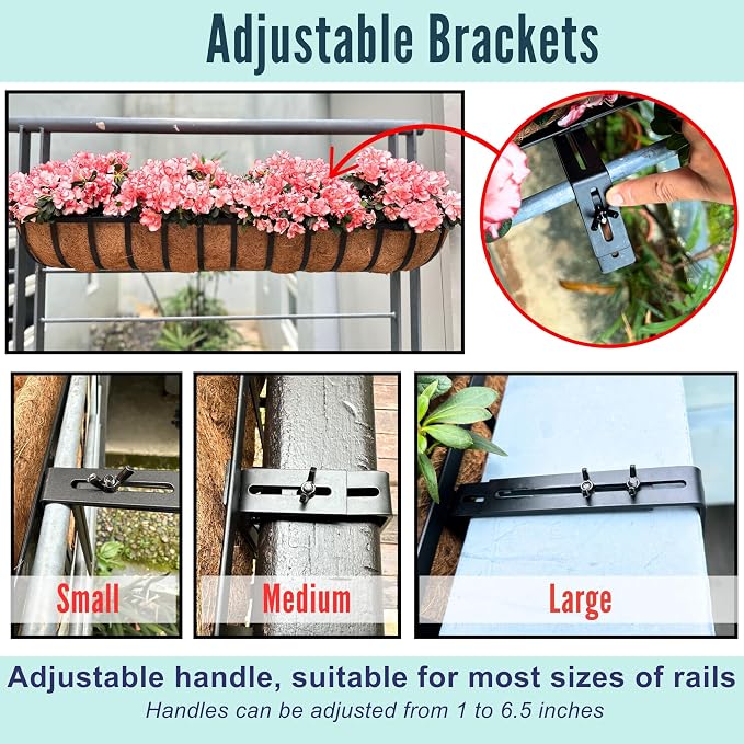 LaLaGreen Railing Planter Box Black Metal Rectangular Hanging Planters - Image 3