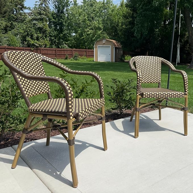 PURPLE LEAF Bistro Chair French Hand-Woven Wicker Armchairs - Image 2