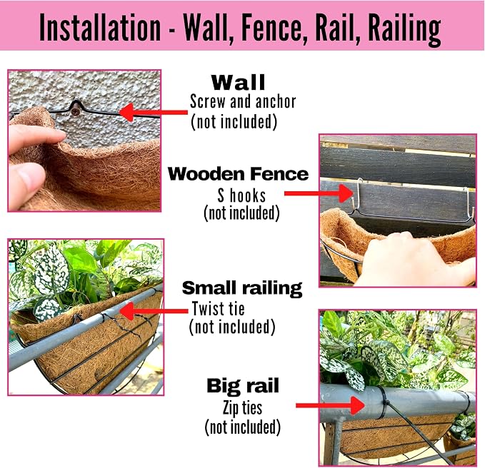 LaLaGreen Wall Hanging Planters, 4 Pack, 12 Inch Balcony Flower Baskets - Image 3
