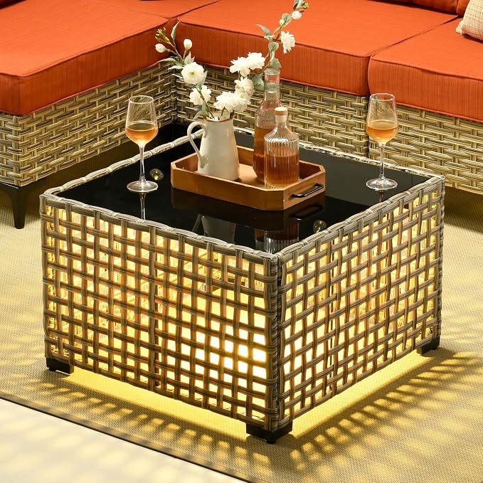 11 Pieces Outdoor Patio Furniture Set, Rattan Wicker Sectional Swivel Rocker - Image 3