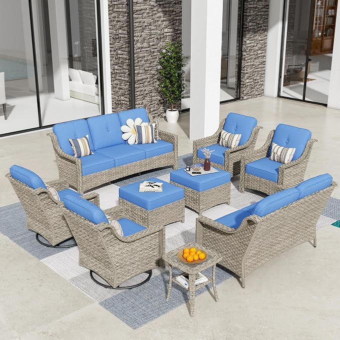 HOOOWOOO 9 Piece Patio Furniture Conversation Sets by DesignforBetterLife