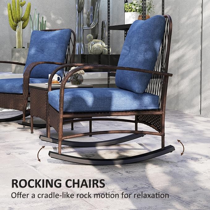 Outsunny 3 Piece Wicker Patio Furniture Set, PE Rattan Rocking Chairs - Image 3