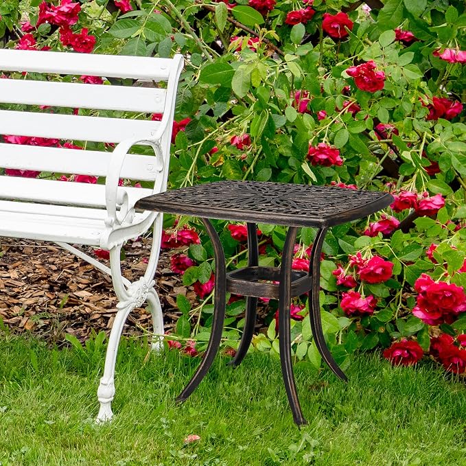 VINGLI 21” Outdoor Side Table, Cast Aluminum All-Weather Patio Side Table Small - Image 7