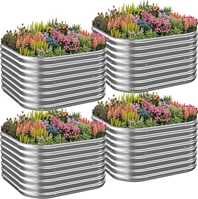 4 Pcak 2x2FT Raised Beds for Gardening, Corrugated Galvanized Steel Raised by OZMSHF