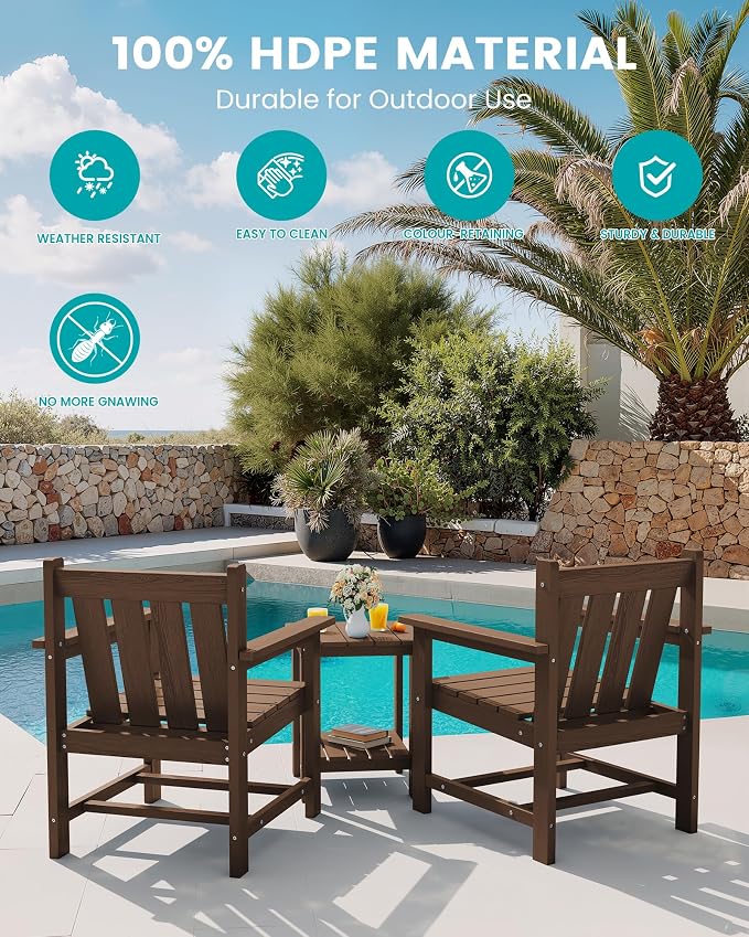 SEWRWALL 3 Pieces Patio Bistro Set, All Weather Adirondack Chair Set - Image 6
