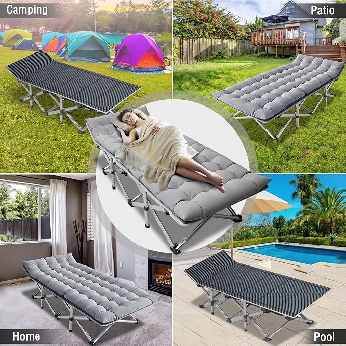 ABORON Camping Cot for Adult 28" Extra Wide, 2PK Heavy-Duty 1200D Oxford Cot - Image 6
