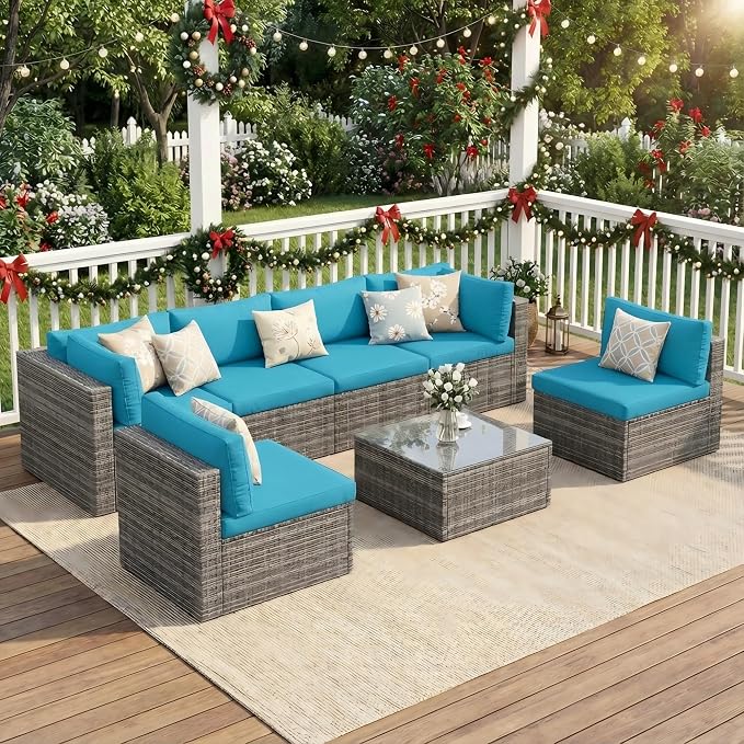 Green4ever 7 Piece Outdoor Patio Furniture Sets, Wicker Patio Outdoor Sectional by Green4ever