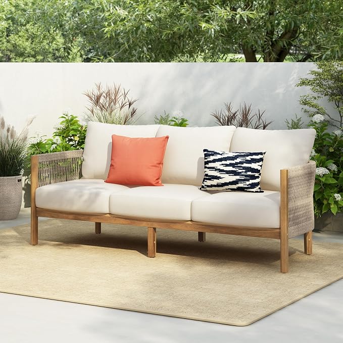 Christopher Knight Home Havets 77"W Outdoor 3 Seater Sofa, Acacia Wood Bench - Image 5