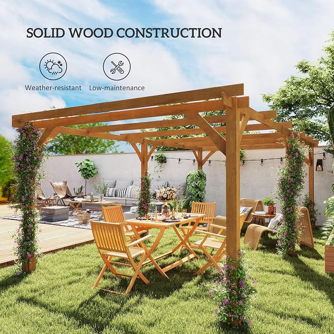 Outsunny 10' x 13' Outdoor Pergola, Wood Gazebo Grape Trellis - Image 3