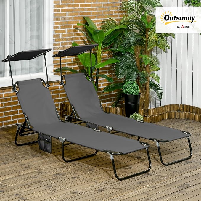 Outsunny Folding Chaise Lounge Pool Lounge Chairs Set of 2, Outdoor Sun Tanning - Image 2