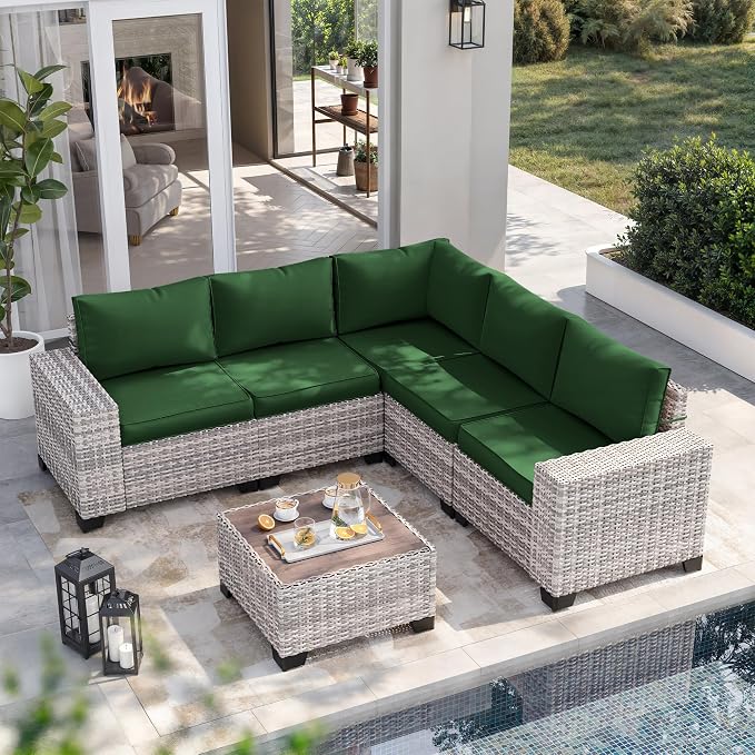 12-Piece Outdoor Patio Furniture Set Wicker Sectional Sofa Set, Patio - Image 6