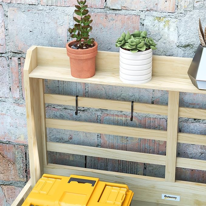 Outsunny Outdoor Wooden Potting Bench Table, Garden Workstation - Image 8