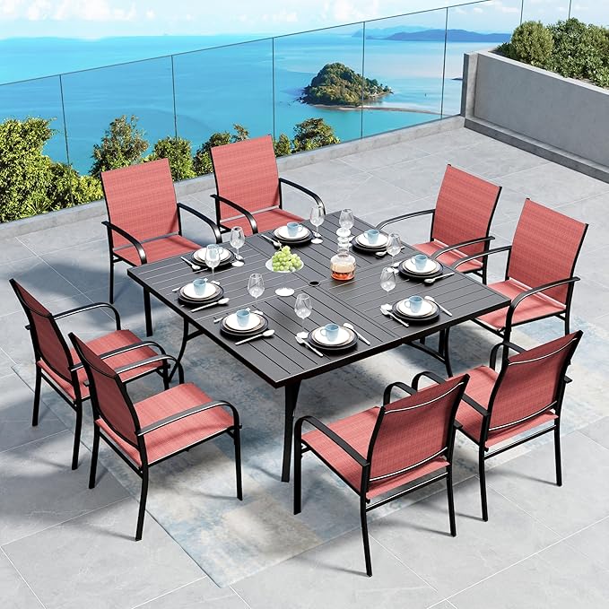 Patio Dining Set for 8, 8 x Stable Dining Chairs, Outdoor Table and Chairs Set by SUNSHINEVALLEY