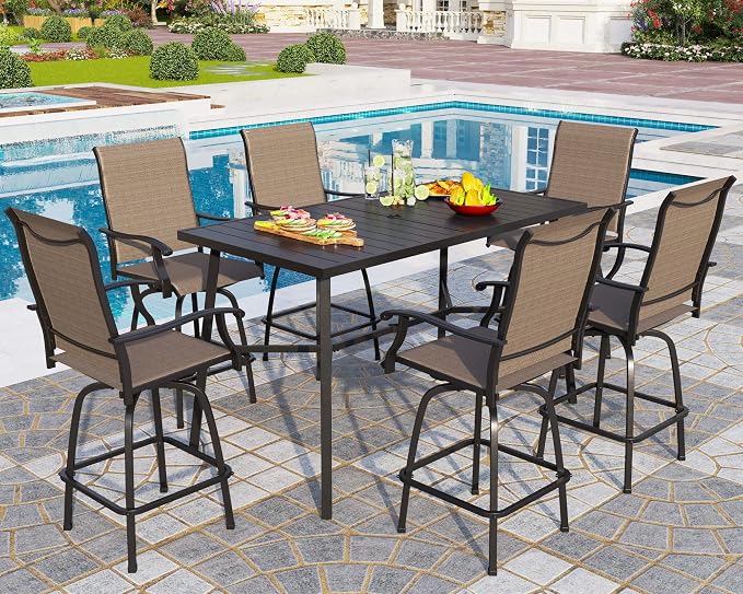 PHI VILLA 7 Piece High Patio Bar Dining Set, Bar Height Outdoor Table and by PHIVILLAThepioneerofcomfortablehouseholdsupplies
