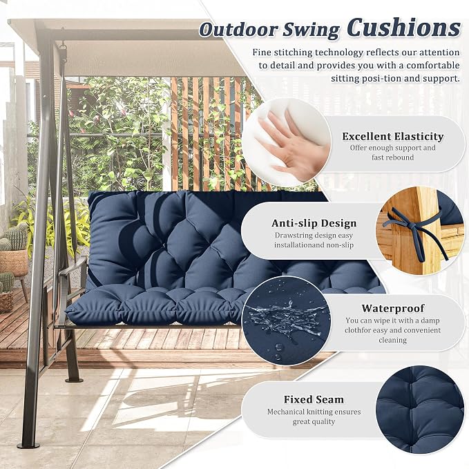Porch Swing Cushion with Backrest 2-3 Seater Outdoor Bench Cushions Waterproof - Image 3