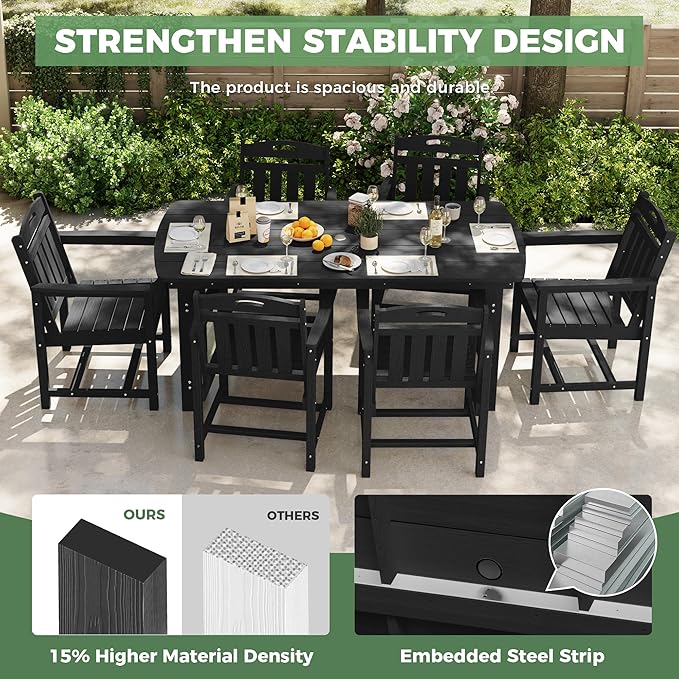 HDPE Outdoor Dining Set, Patio Table and Chairs Set, All-Weather 7-Piece - Image 4