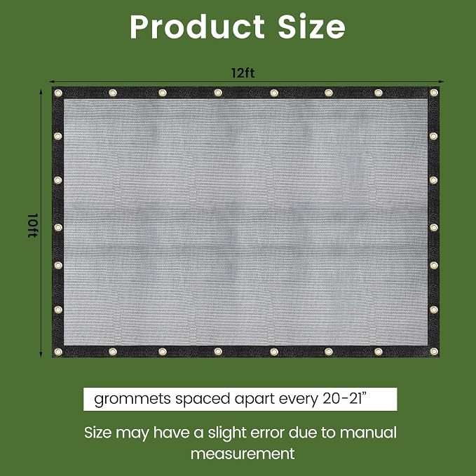 60-70% 10 FT X 12 FT Mesh Tarp/Shade Cloth 9-Needle Knitted Heavy Duty Black - Image 6