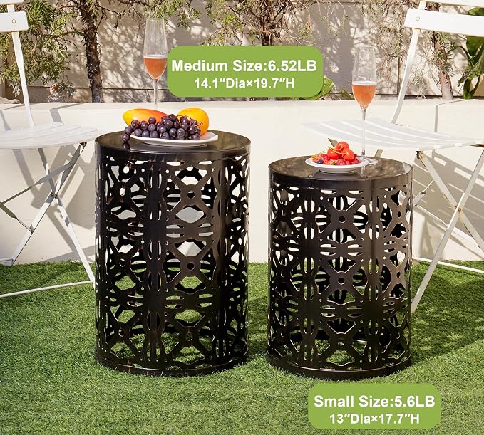 HFHOME Set of 3 Metal Outdoor Side Table, Nesting Round Coffee Table - Image 4