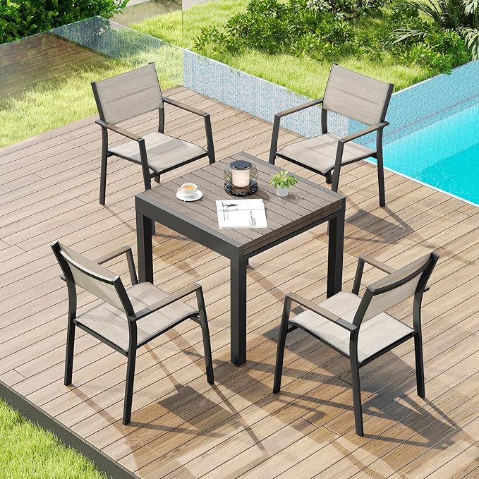 5 Pieces Outdoor Dining Set, Never-Rust Aluminum Expandable Patio Dining Table by SeeHill