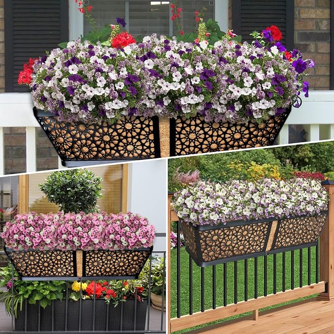 ZeeDix 3 Pack Metal Window Box for Railings, 24 Inch Over Railing Planter Boxes - Image 7