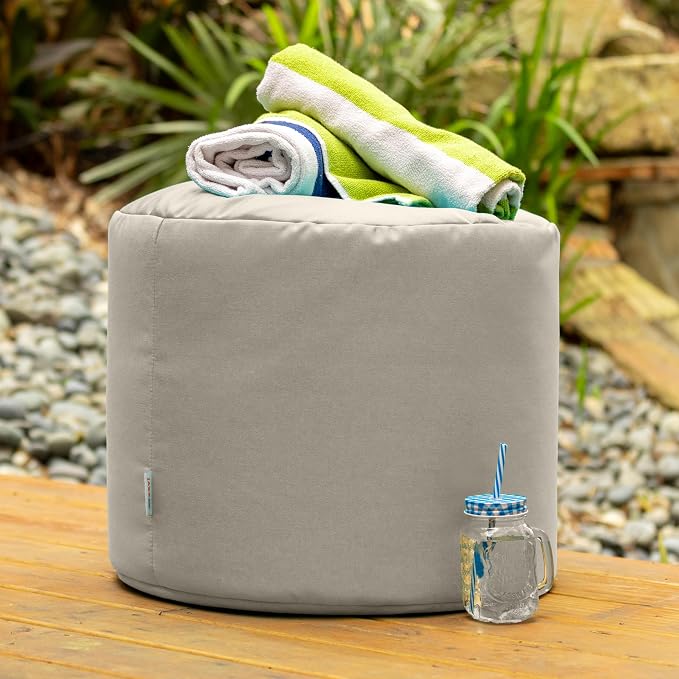 Jaxx Spring Indoor/Outdoor Bean Bag Pouf Ottoman, Sunbrella Flax - Image 4