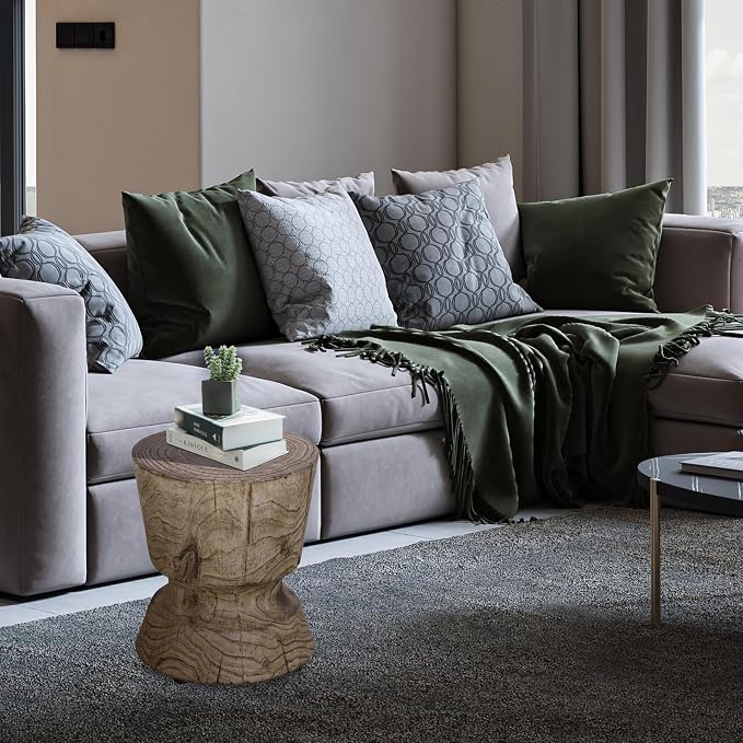 Afterglow Terrafab Material Round Side Table, Natural Wood Look Decorative - Image 7
