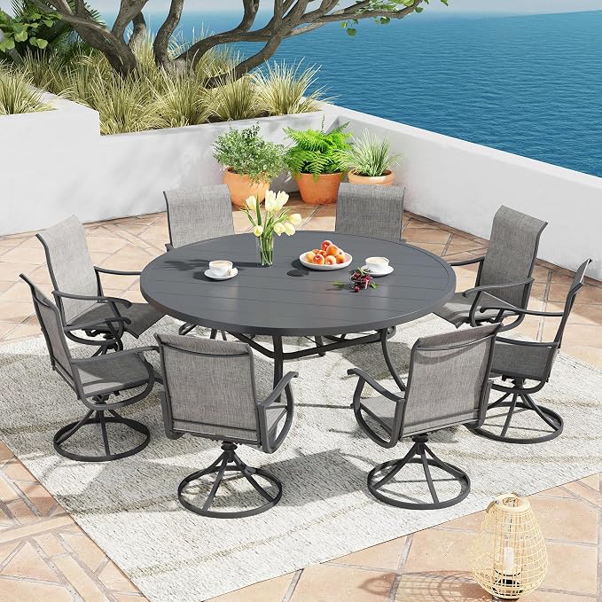Patio Dining Table for 8-10, Round Metal Outdoor Table - Image 2