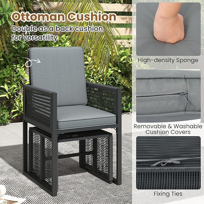 Tangkula 5 Pieces PE Wicker Patio Dining Set, Outdoor Conversation Set - Image 5