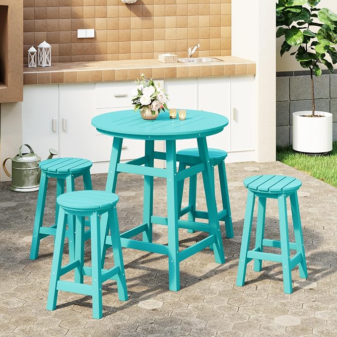 WestinTrends Malibu 5-Piece HDPE Outdoor Patio Dining Bar Bistro Table Set - Image 2