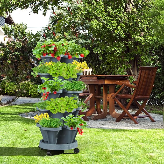 7 Tiered Strawberry Vertical Planter Tower Garden 3 Pack, Stackable Planter - Image 7