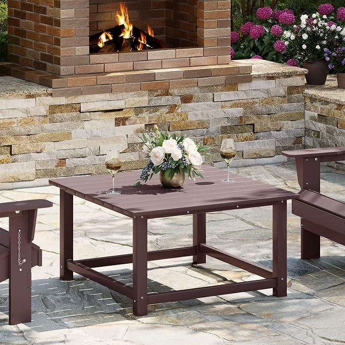 WestinTrends Malibu Low Outdoor HDPE Square Patio Coffee Table, Dark Brown by WestinTrends