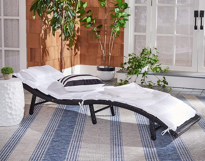 SAFAVIEH Outdoor Collection Colley Black Wicker/White Cushion Adjustable - Image 2
