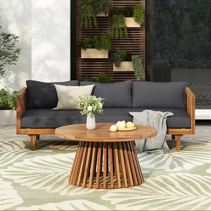 Merax Outdoor Acacia Wood Conversation Set - Image 2